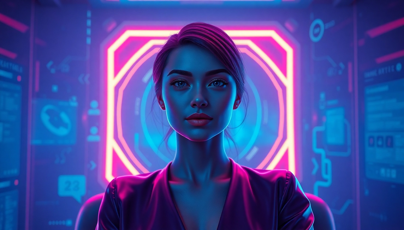 AI girlfriend engaging in a realistic, unfiltered NSFW chat in a modern digital environment, emphasizing intimacy and tech.