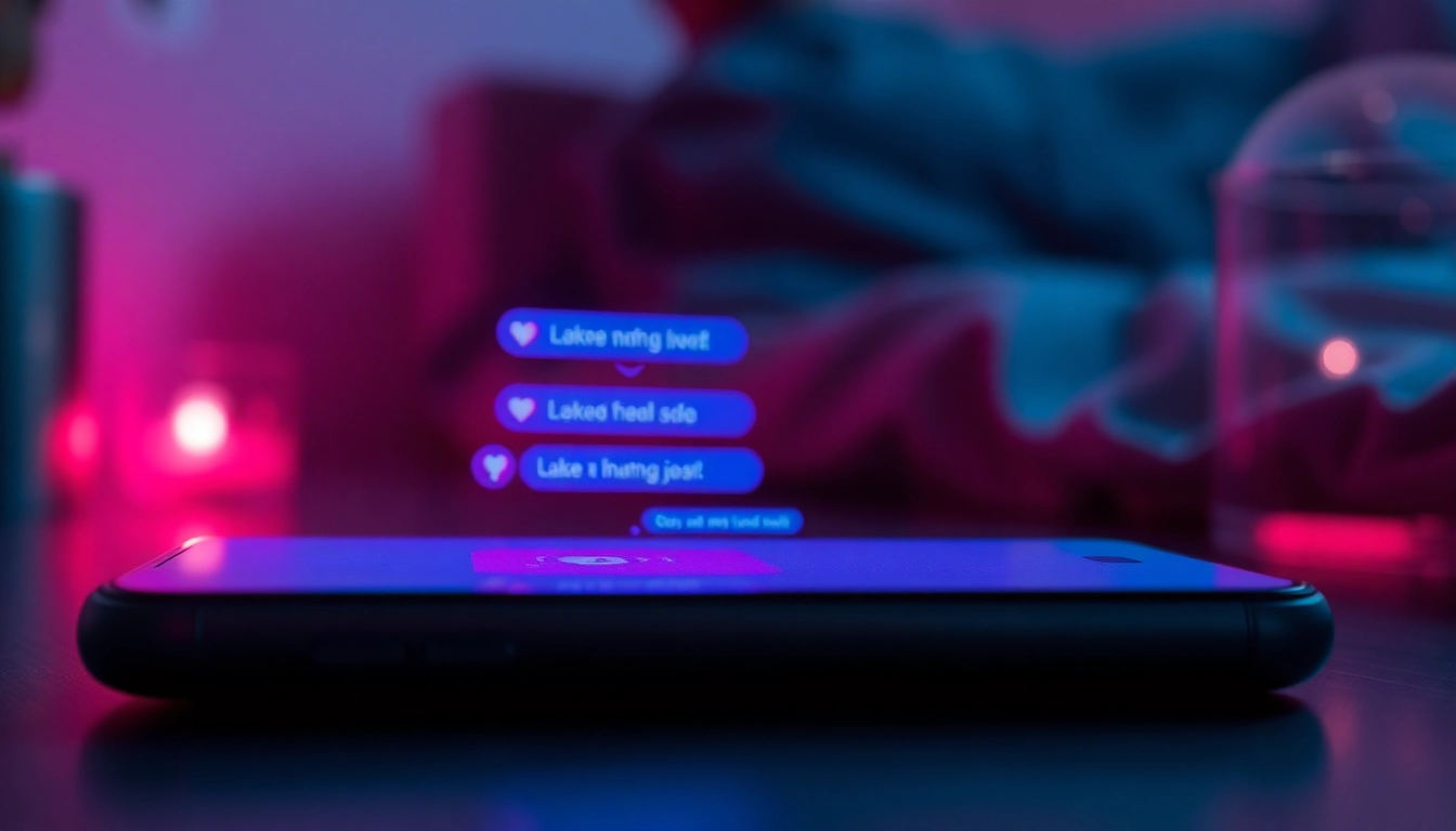 Close-up of a smartphone screen showing a vibrant AI chat interface with a seductive character avatar.