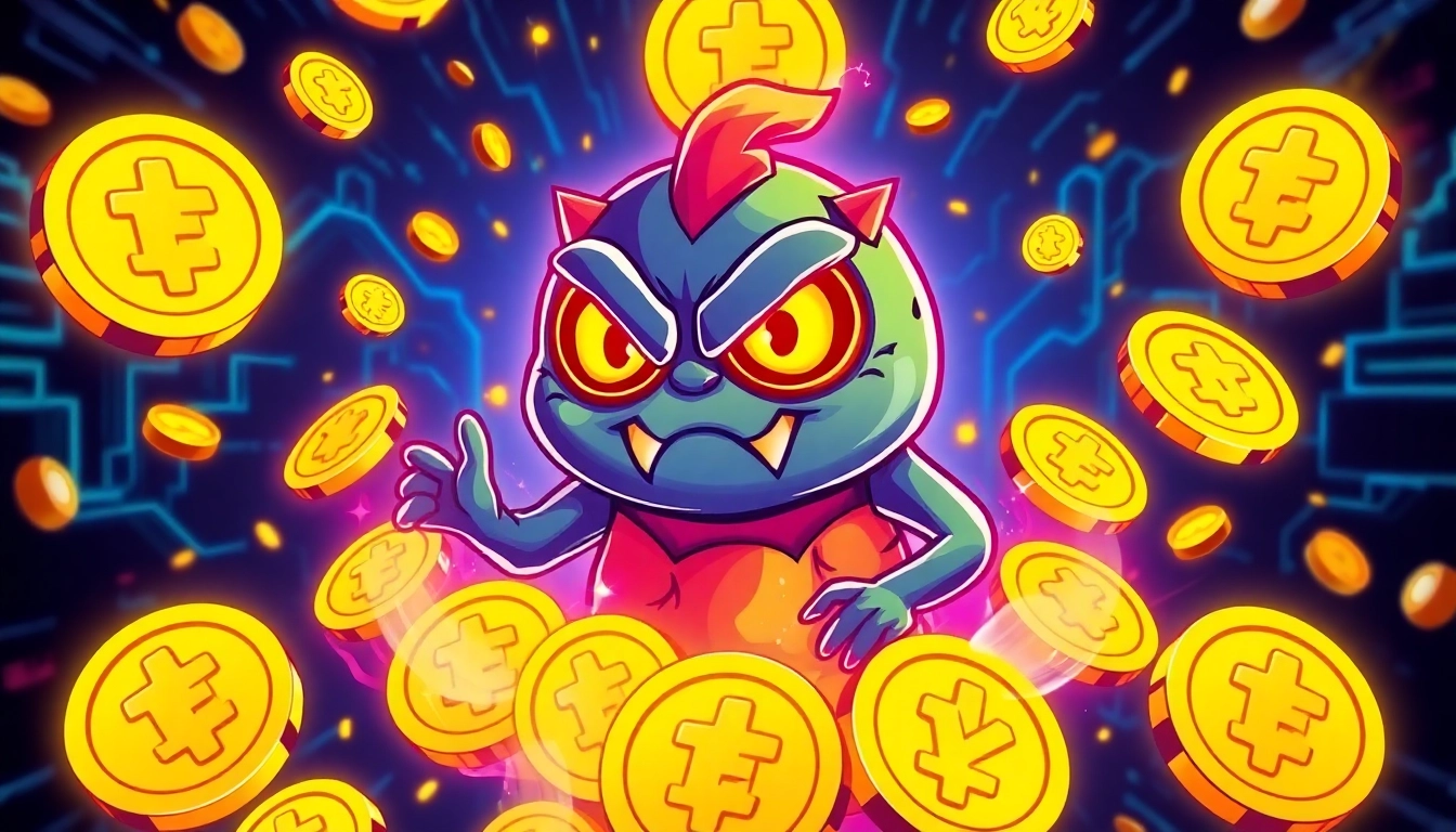 Engaging scene of Angry Pepe Meme Coins with tokens and community symbols illustrating utility